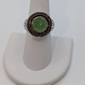 Bali Style Silver, 14k Gold, and Green Quartz Ring